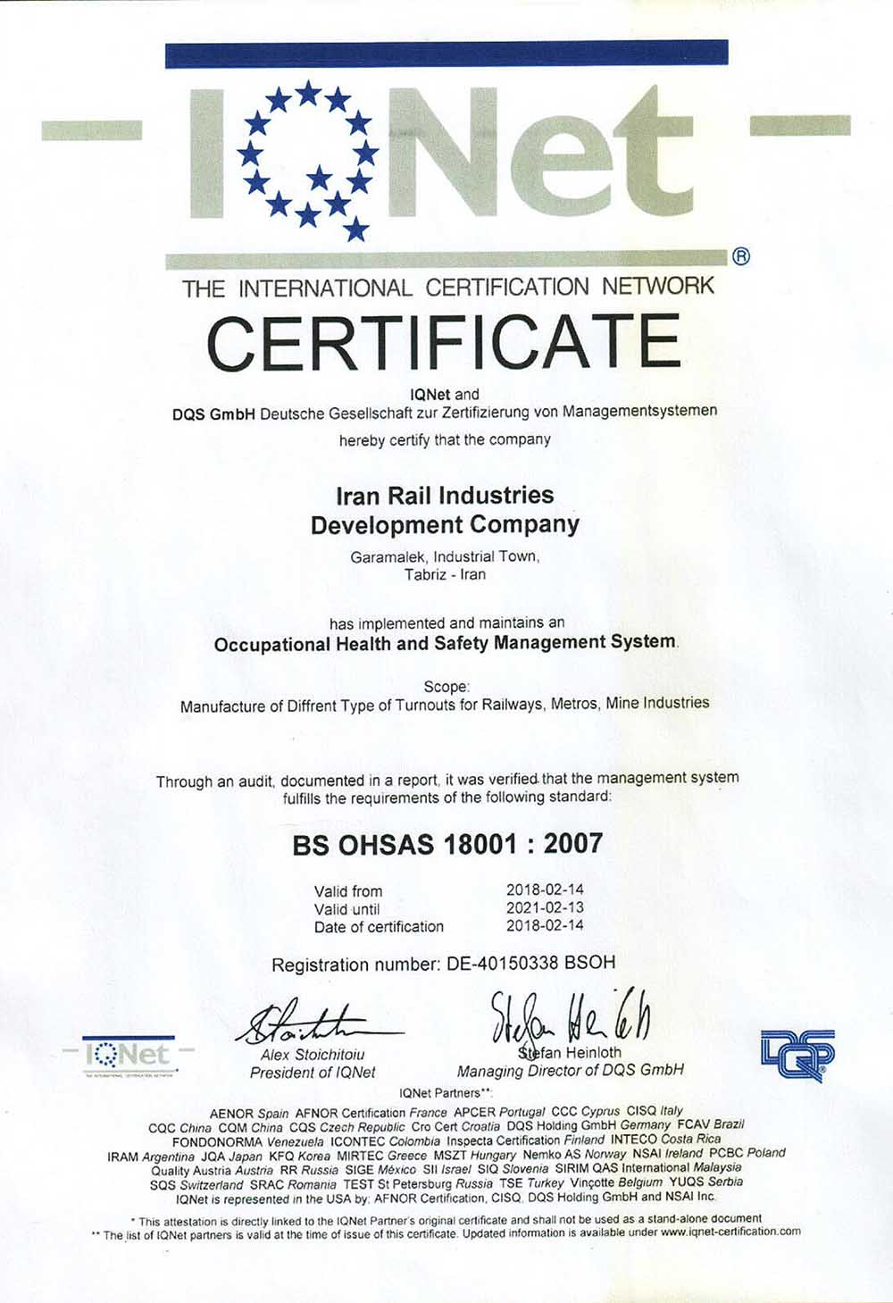 IQnet BS OHSAS 18001 - 2007